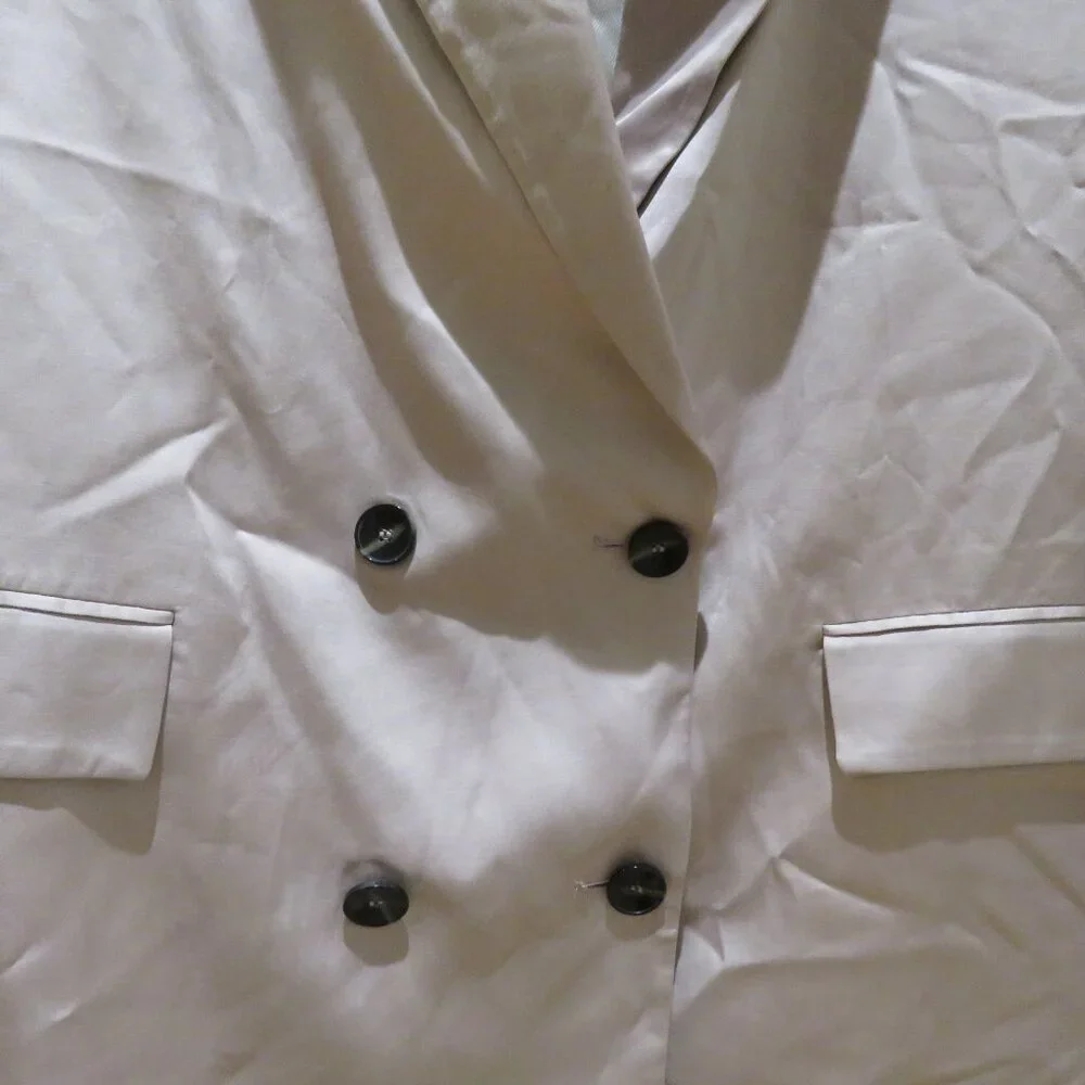 ZARA Long Buttoned Collared Satin Blazer in Blush Pink Pastel Preppy - Size S - Picture 8 of 13